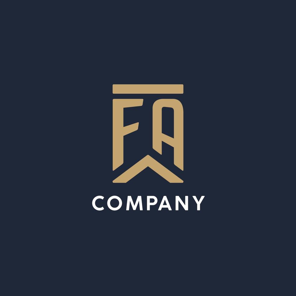 FA initial monogram logo design in a rectangular style with curved sides vector