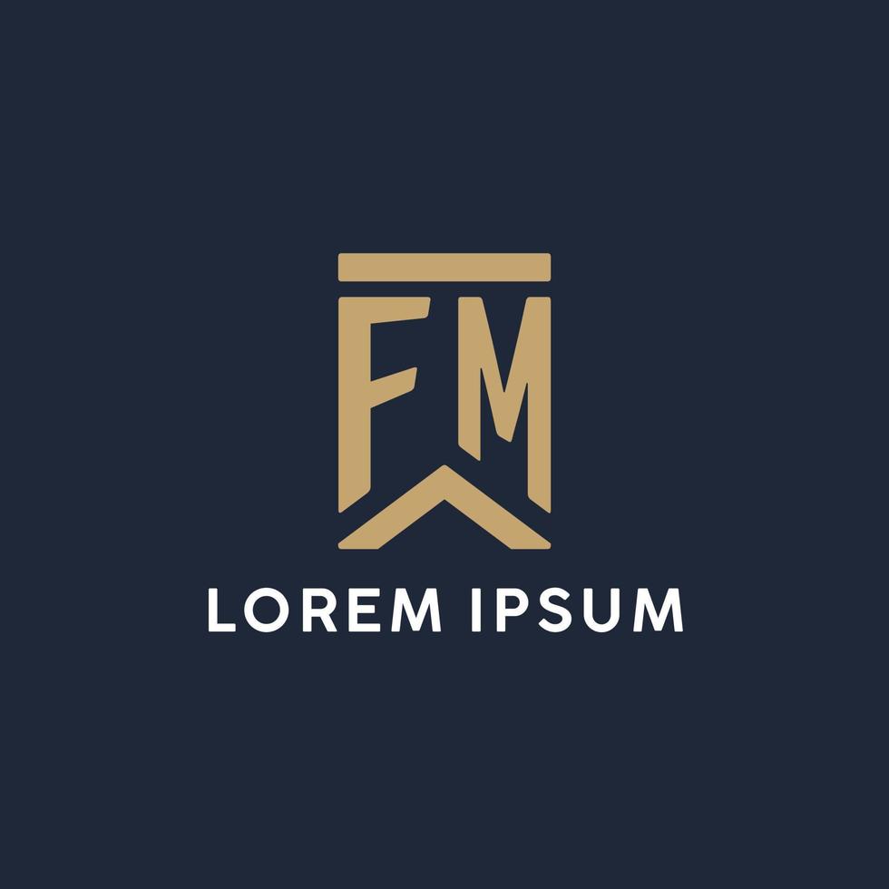 FM initial monogram logo design in a rectangular style with curved sides vector