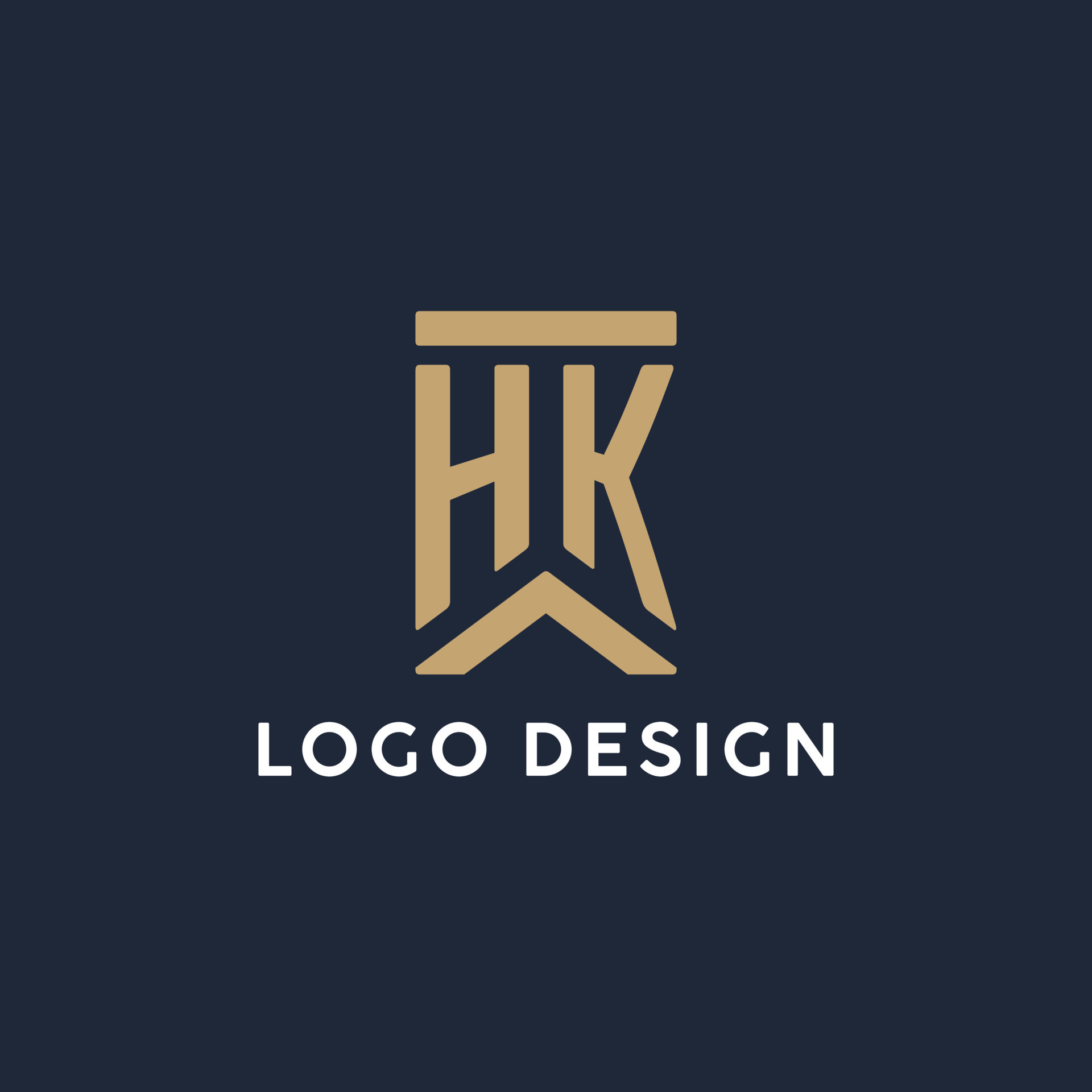 HK initial monogram logo design in a rectangular style with curved ...