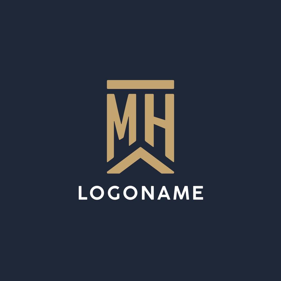 MH initial monogram logo design in a rectangular style with curved sides vector