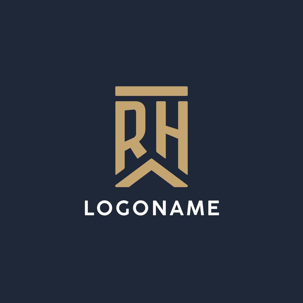 RH initial monogram logo design in a rectangular style with curved sides vector