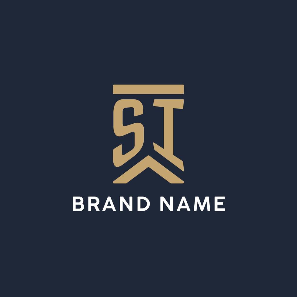 SI initial monogram logo design in a rectangular style with curved sides vector