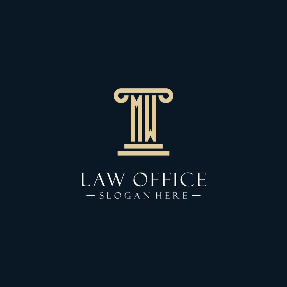 MW initial monogram logos with pillar shapes style vector