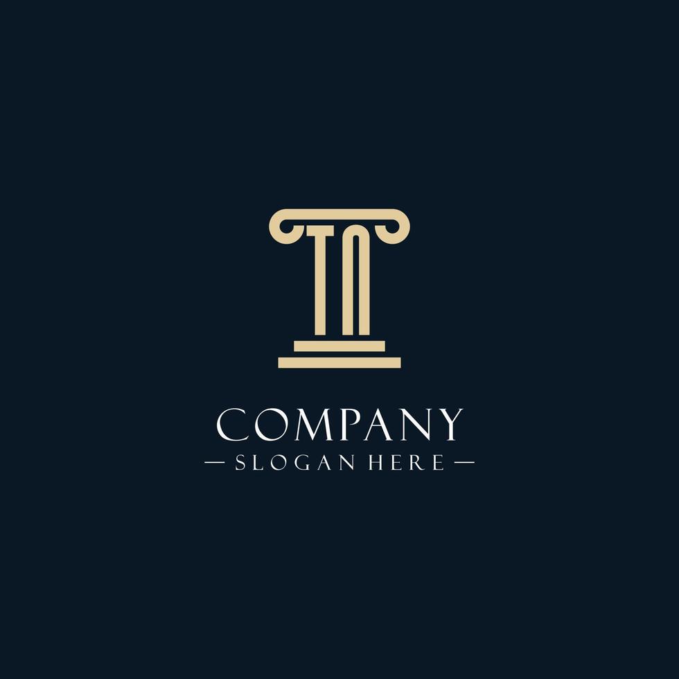 TN initial monogram logos with pillar shapes style vector