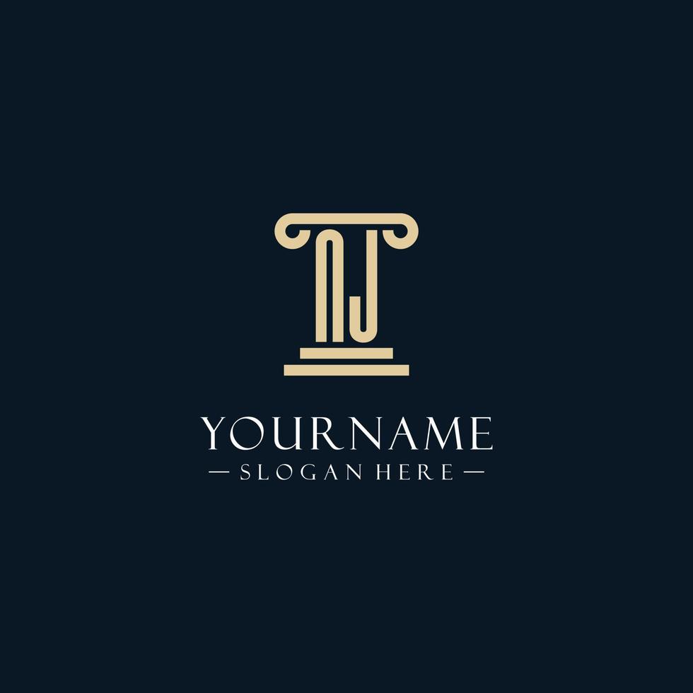NJ initial monogram logos with pillar shapes style vector