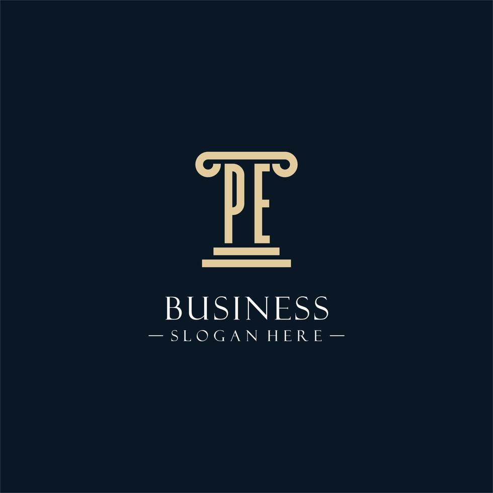 PE initial monogram logos with pillar shapes style vector