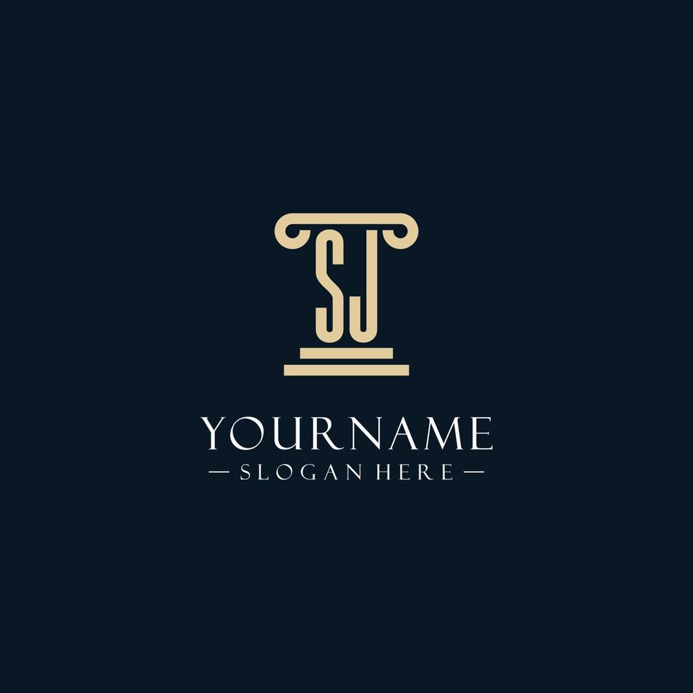 SJ initial monogram logos with pillar shapes style vector