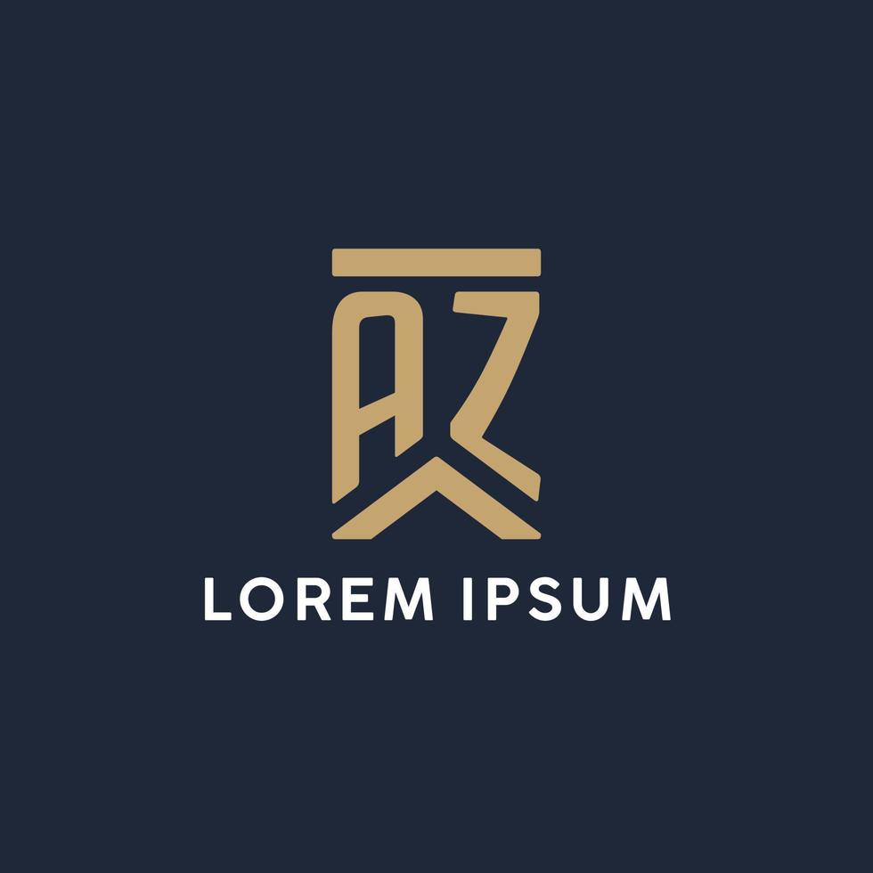 AZ initial monogram logo design in a rectangular style with curved sides vector