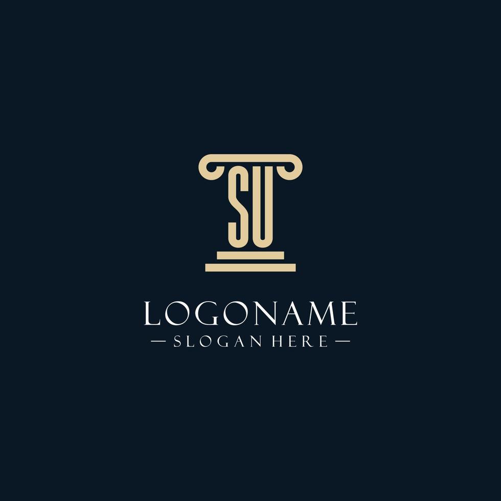SU initial monogram logos with pillar shapes style vector