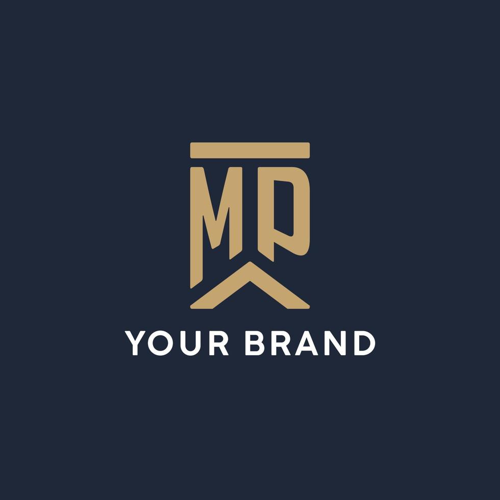 MP initial monogram logo design in a rectangular style with curved sides vector