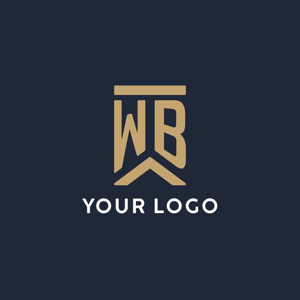 WB initial monogram logo design in a rectangular style with curved sides vector
