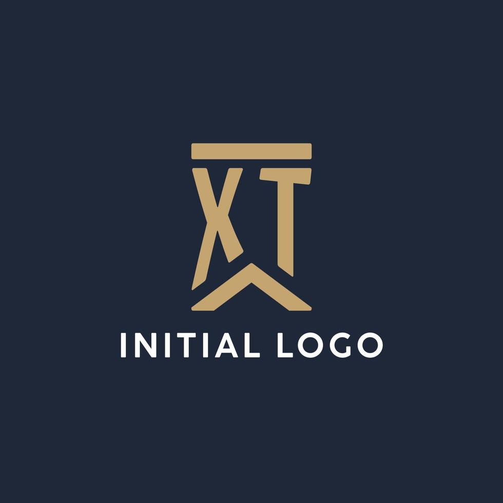 XT initial monogram logo design in a rectangular style with curved sides vector