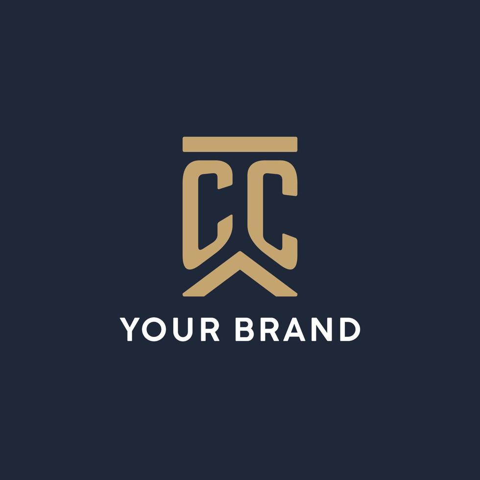 CC initial monogram logo design in a rectangular style with curved sides vector