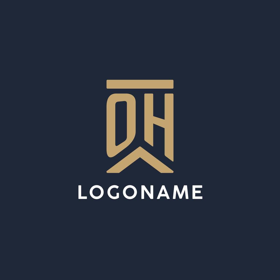 OH initial monogram logo design in a rectangular style with curved sides vector