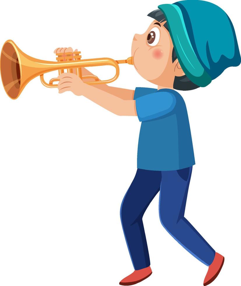 A boy playing trumpet vector