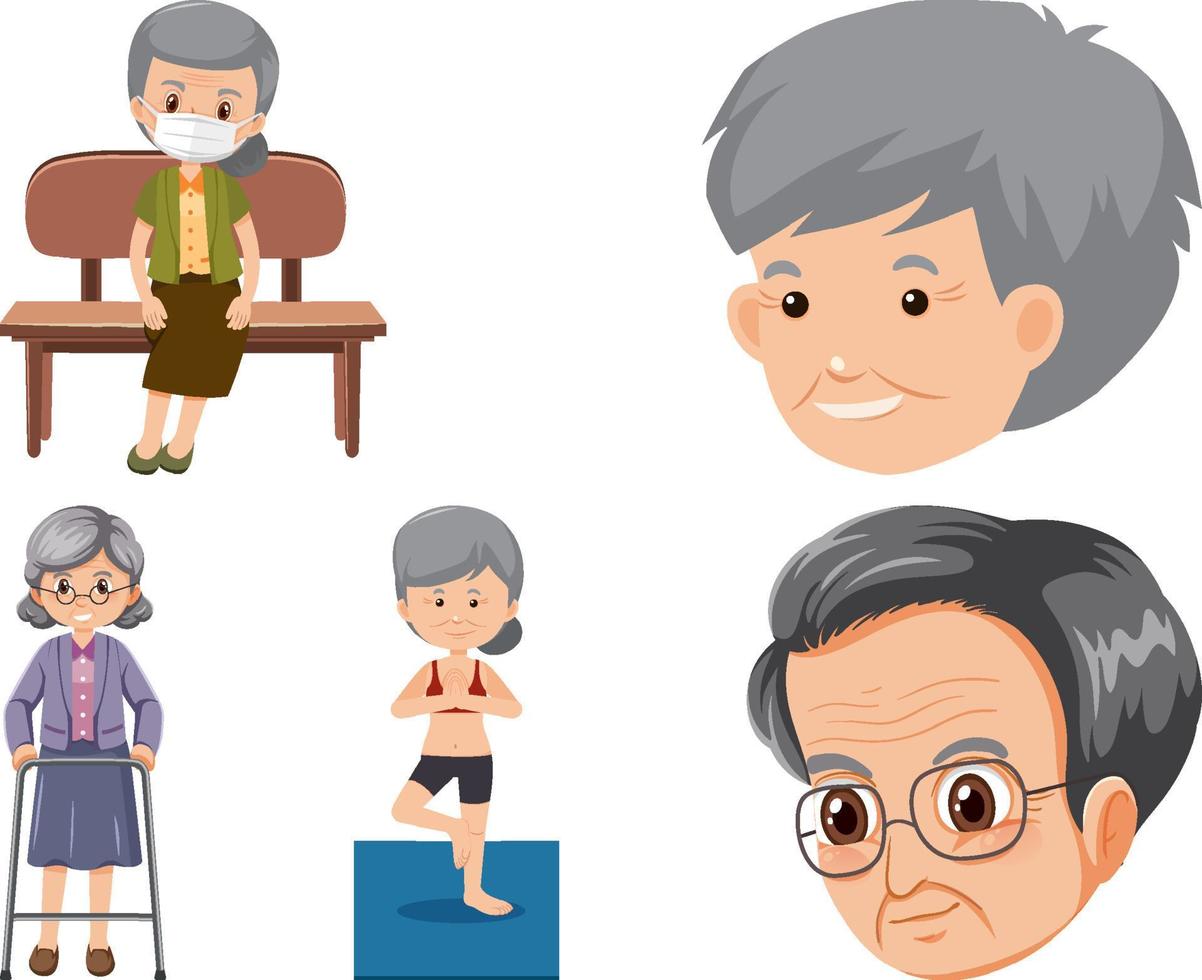 Collection of elderly people icons vector