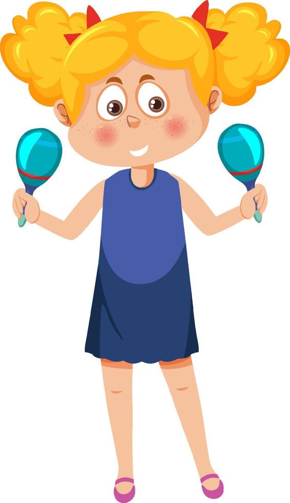 Happy girl playing maracas vector