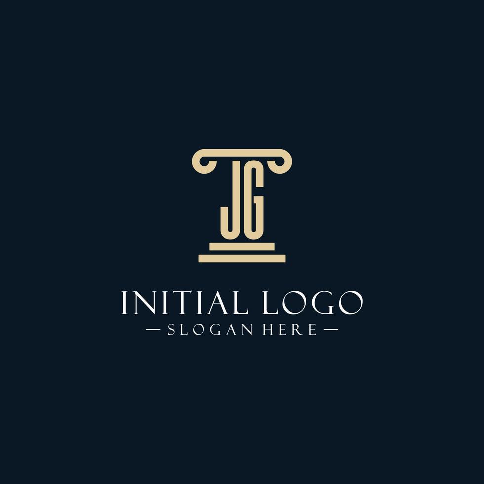JG initial monogram logos with pillar shapes style vector