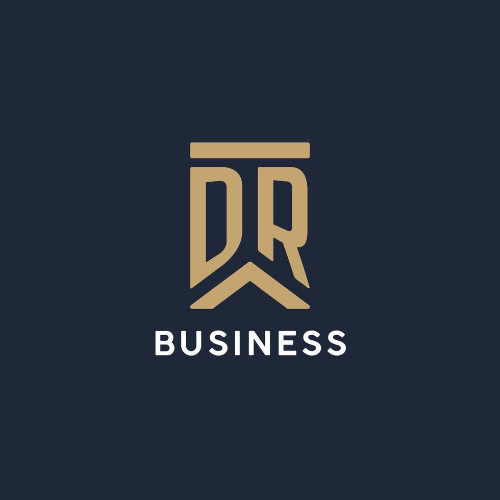 DR initial monogram logo design in a rectangular style with curved sides vector