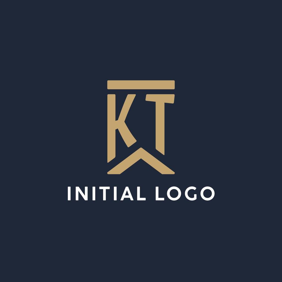 KT initial monogram logo design in a rectangular style with curved sides vector