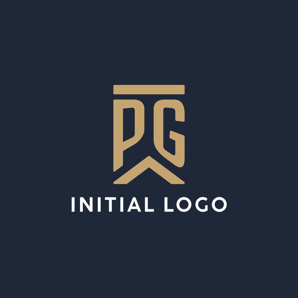 PG initial monogram logo design in a rectangular style with curved sides vector