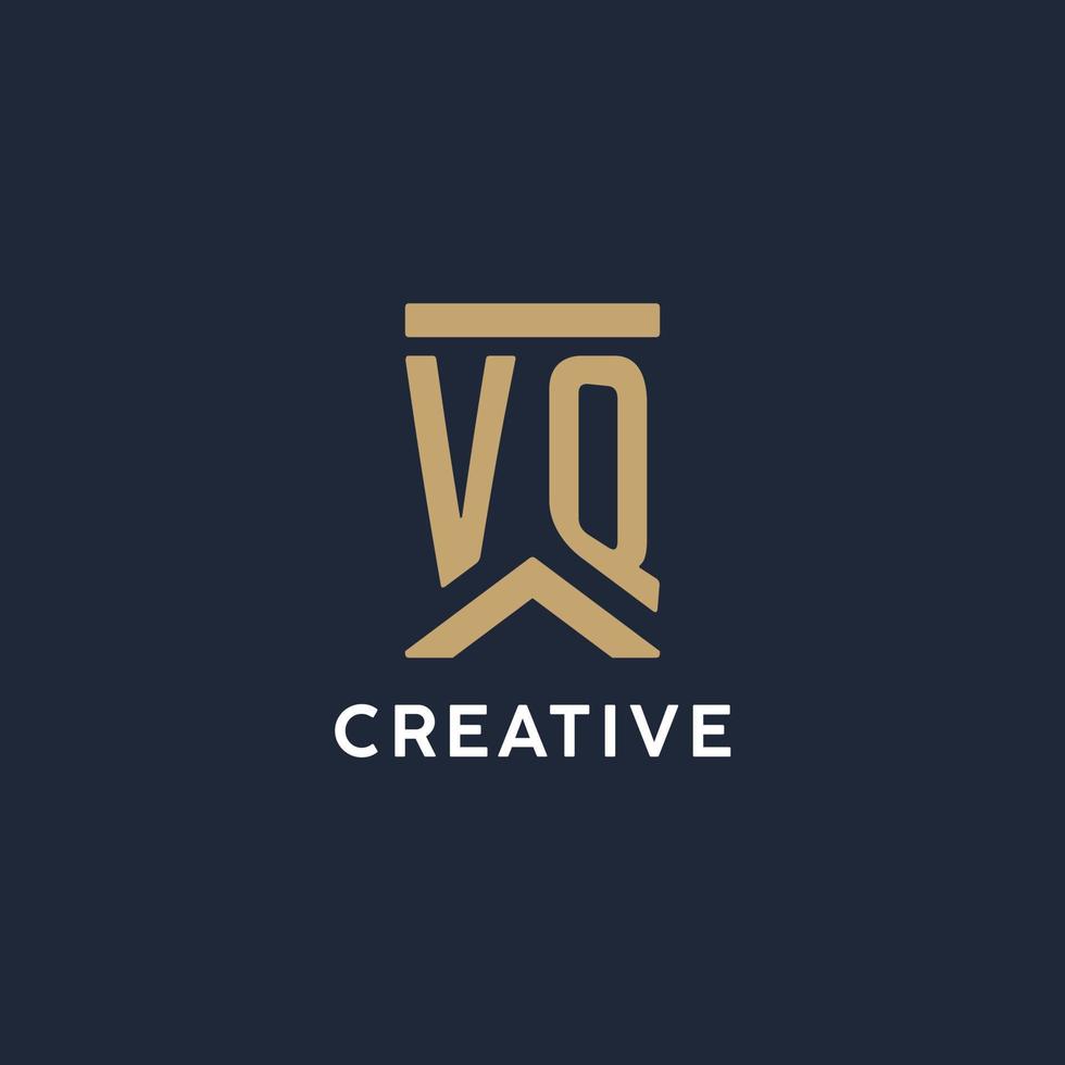 VQ initial monogram logo design in a rectangular style with curved sides vector