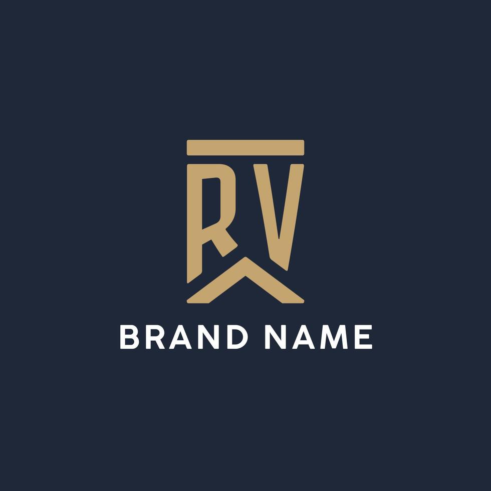 RV initial monogram logo design in a rectangular style with curved sides vector