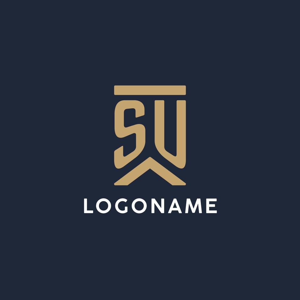 SU initial monogram logo design in a rectangular style with curved sides vector