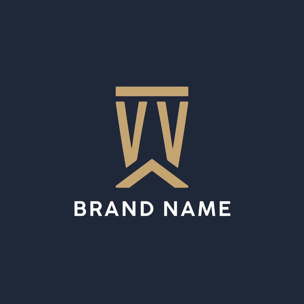 VV initial monogram logo design in a rectangular style with curved sides vector