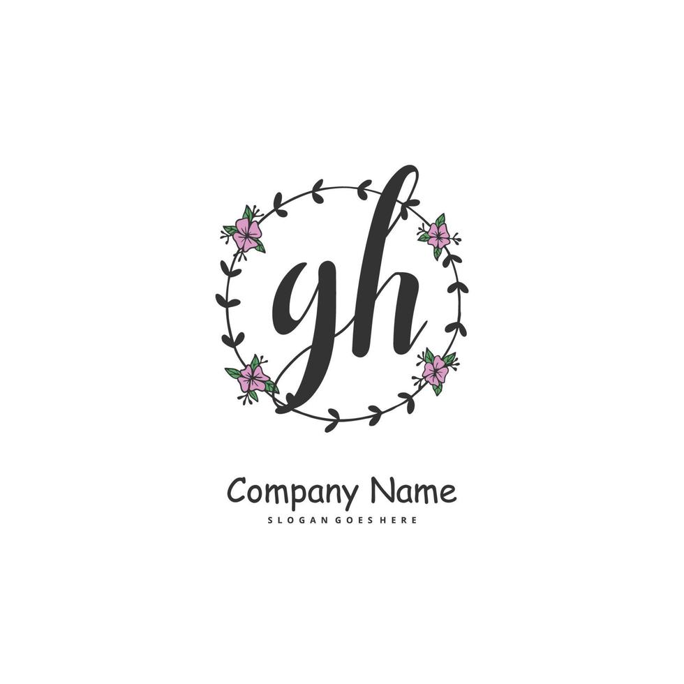 GH Initial handwriting and signature logo design with circle. Beautiful design handwritten logo for fashion, team, wedding, luxury logo. vector