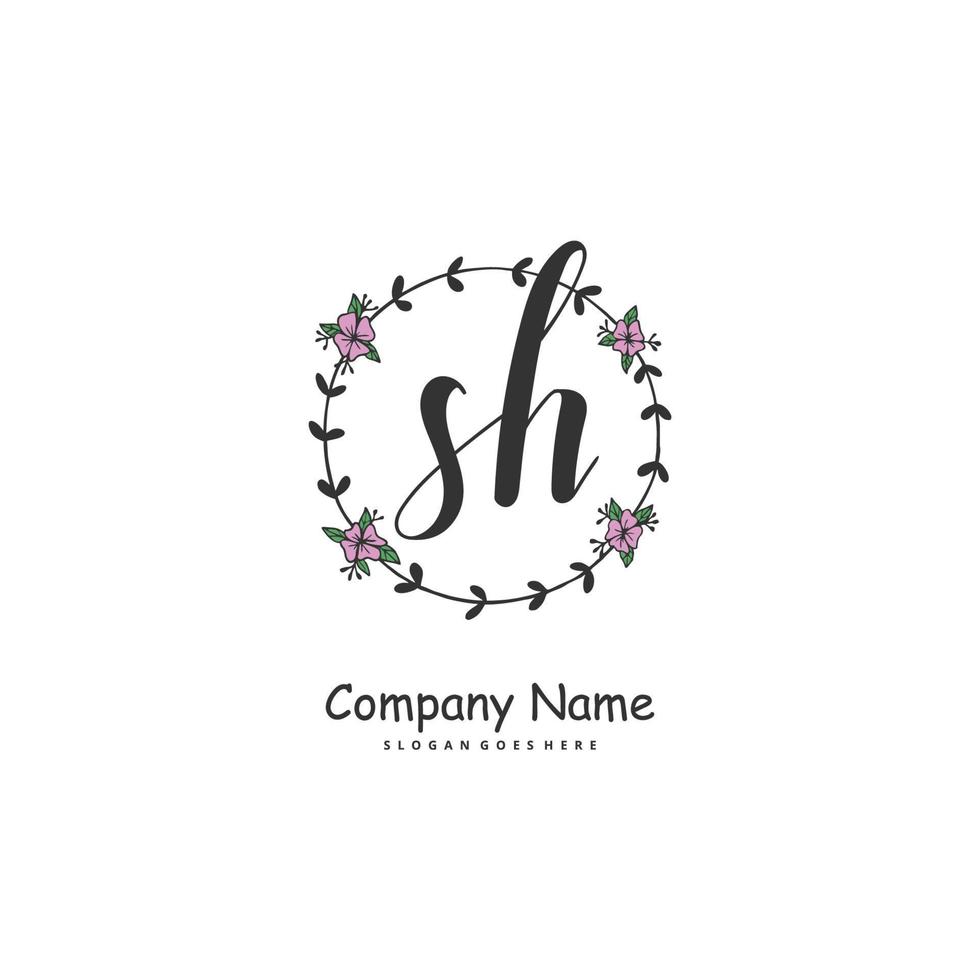 sh escritura a mano inicial y diseño de logotipo de firma con círculo. hermoso diseño de logotipo escrito a mano para moda, equipo, boda, logotipo de lujo. vector