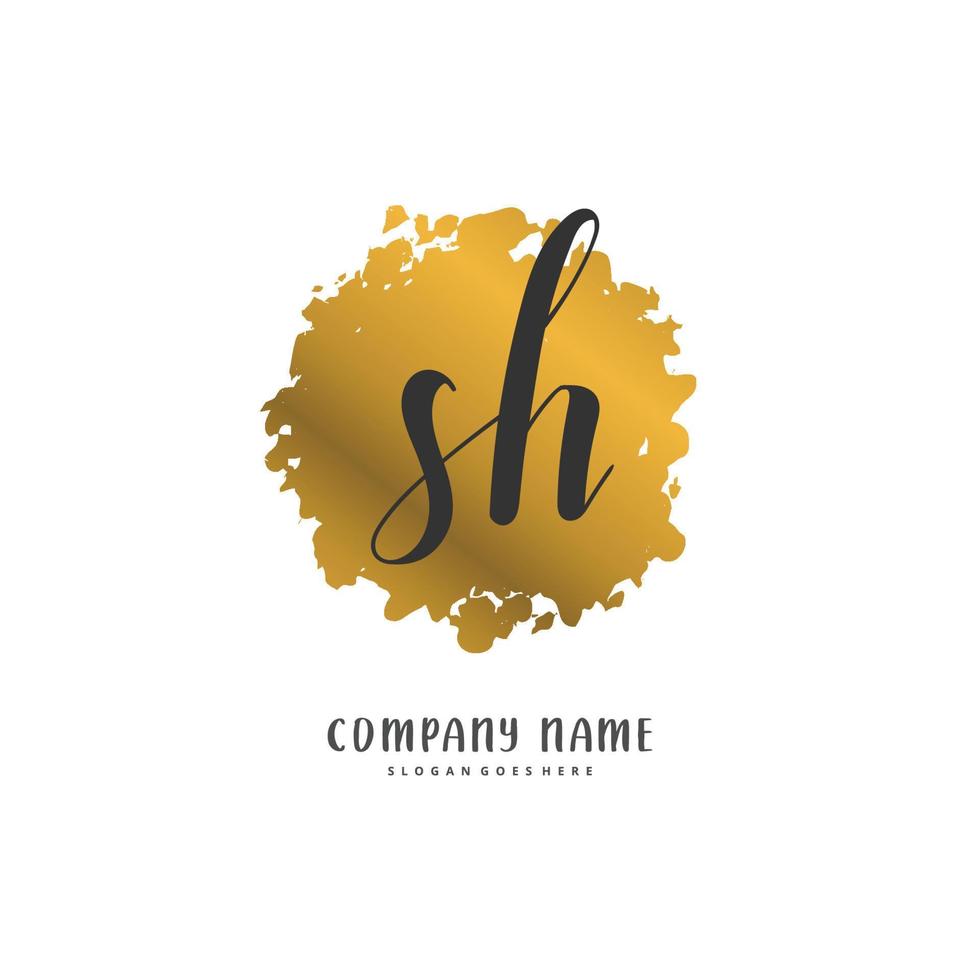 SH Initial handwriting and signature logo design with circle. Beautiful design handwritten logo for fashion, team, wedding, luxury logo. vector