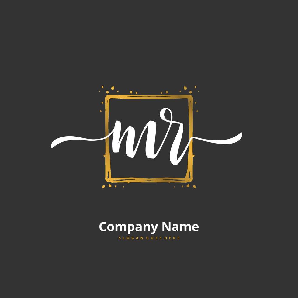 mr letra inicial y diseño de logotipo de firma con círculo. hermoso diseño de logotipo escrito a mano para moda, equipo, boda, logotipo de lujo. vector