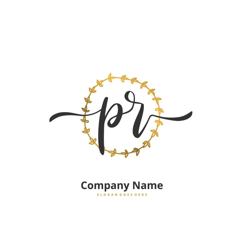 pr letra inicial y diseño de logotipo de firma con círculo. hermoso diseño de logotipo escrito a mano para moda, equipo, boda, logotipo de lujo. vector