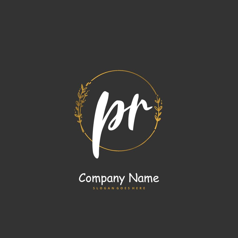 PR Initial handwriting and signature logo design with circle. Beautiful design handwritten logo for fashion, team, wedding, luxury logo. vector