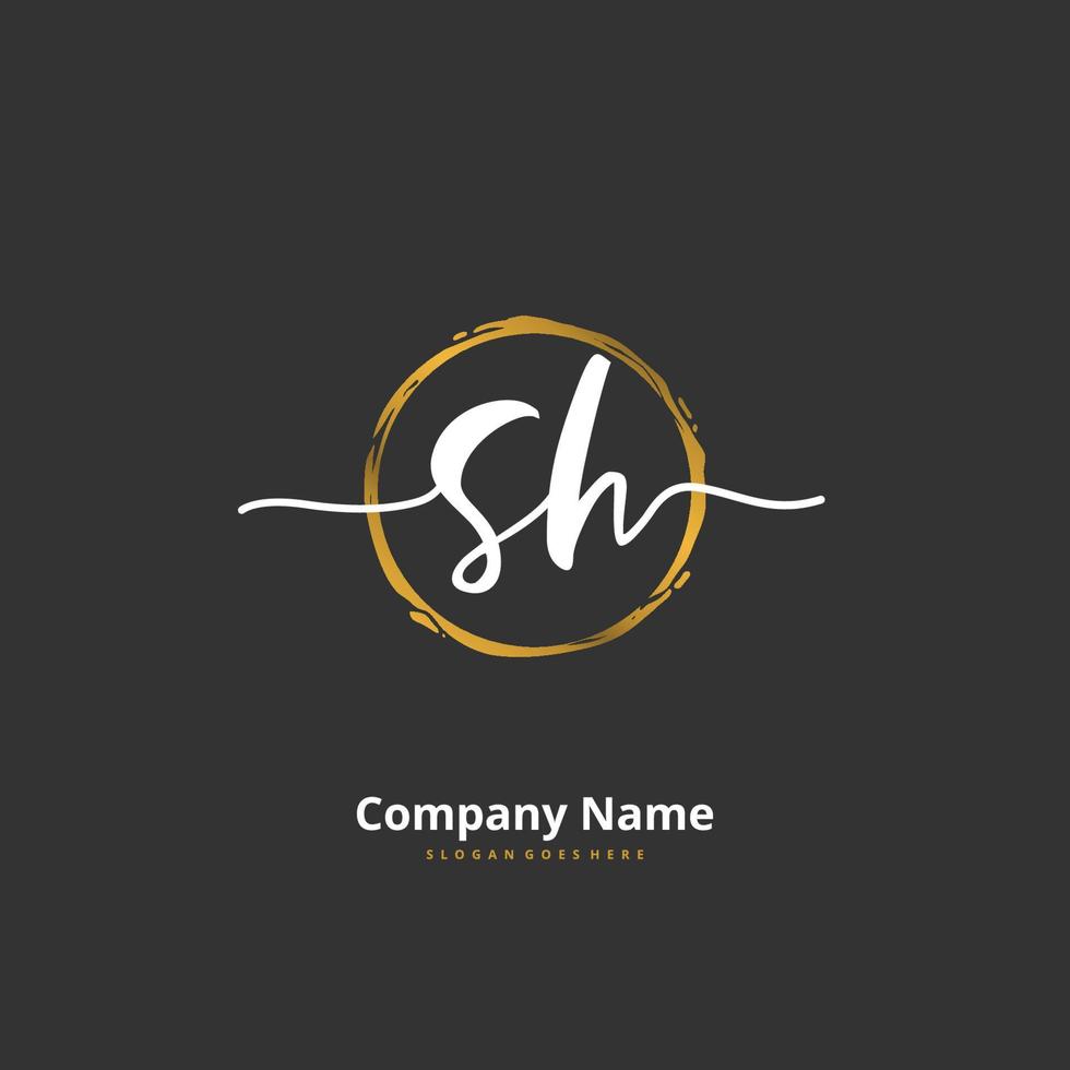 SH Initial handwriting and signature logo design with circle. Beautiful design handwritten logo for fashion, team, wedding, luxury logo. vector