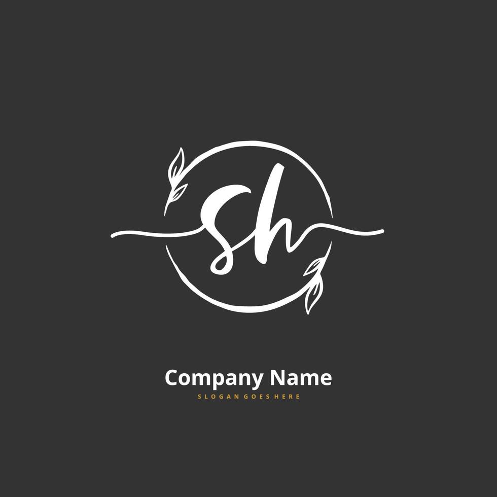 SH Initial handwriting and signature logo design with circle. Beautiful design handwritten logo for fashion, team, wedding, luxury logo. vector