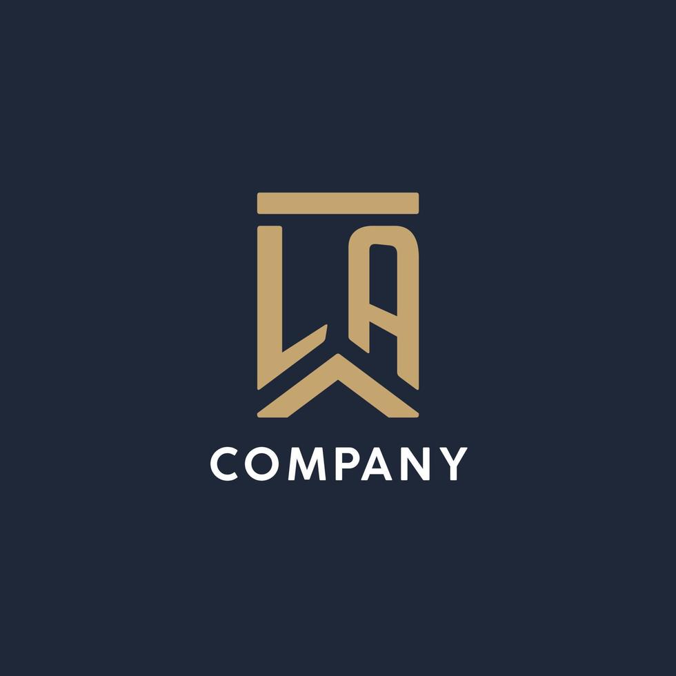 LA initial monogram logo design in a rectangular style with curved sides vector