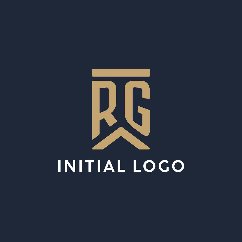RG initial monogram logo design in a rectangular style with curved sides vector