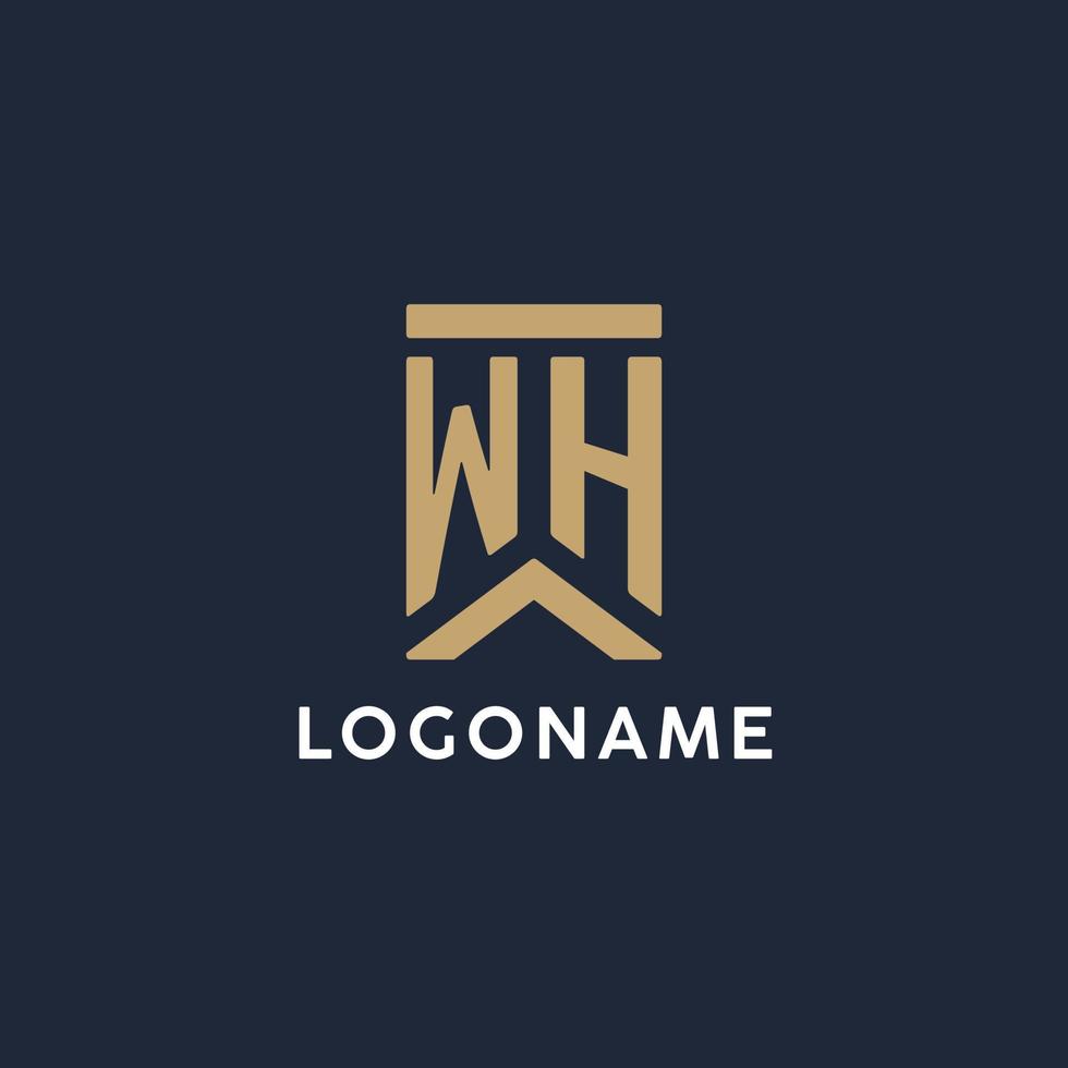 WH initial monogram logo design in a rectangular style with curved sides vector