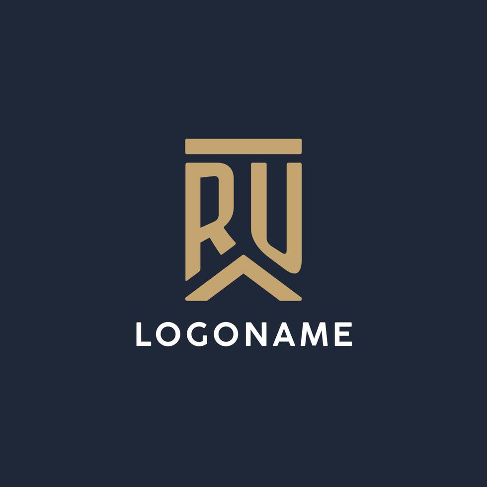 RU initial monogram logo design in a rectangular style with curved sides vector