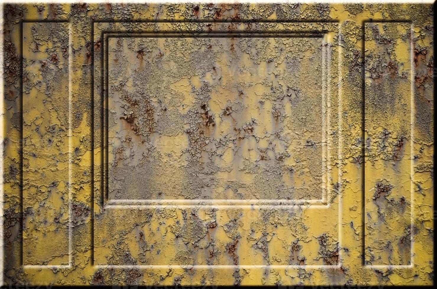 Texture of yellow rough rusted metal surface with bulky gray highlighted portions which can be seen on exposure to light. Preparation for the background processing of slides and spreadsheets photo