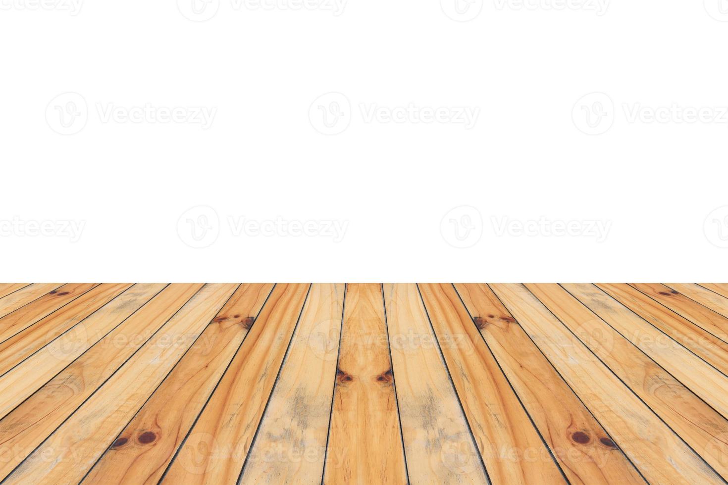 Empty wooden table top isolated on white background for product display montage photo