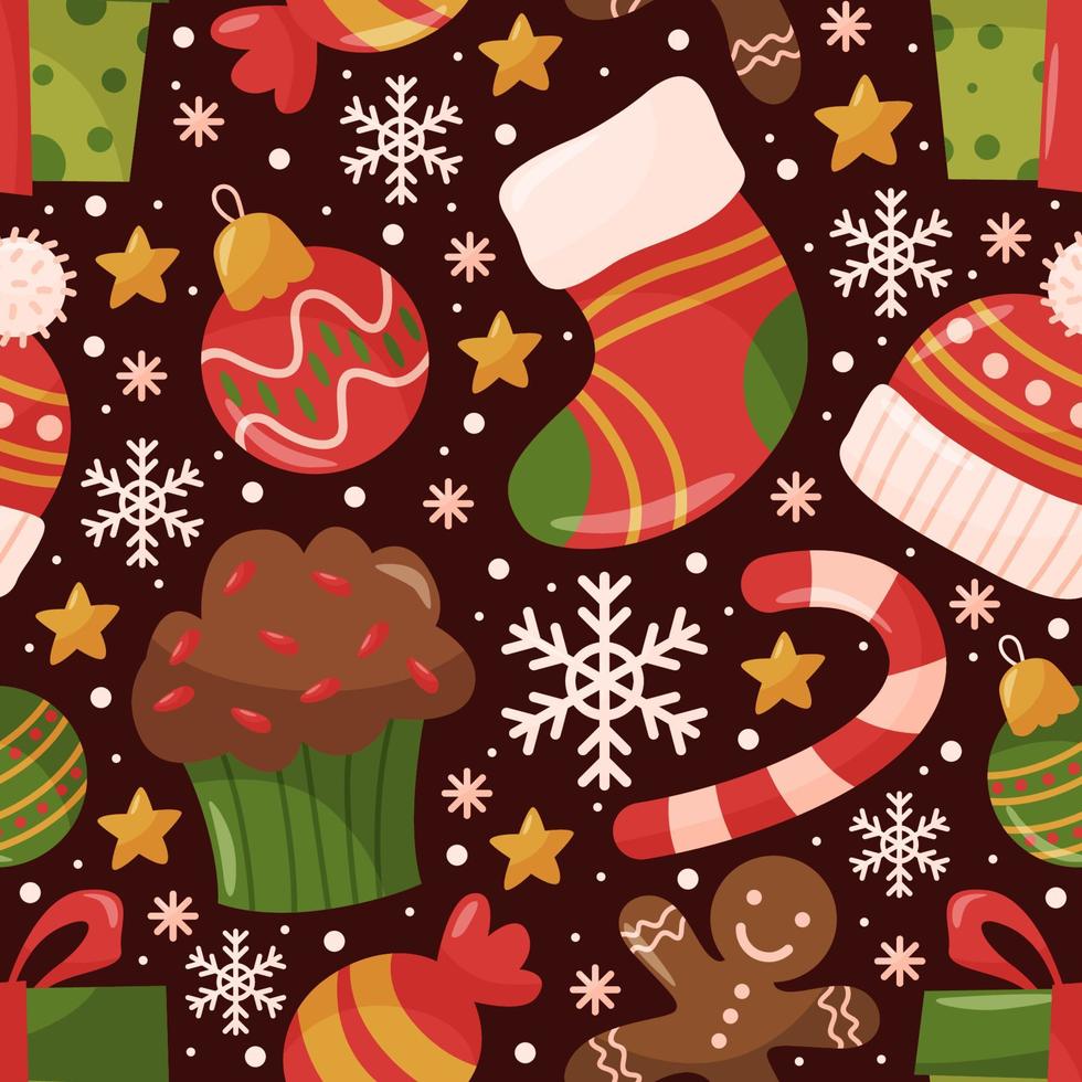 Christmas Doodle Cute Seamless Pattern Background vector