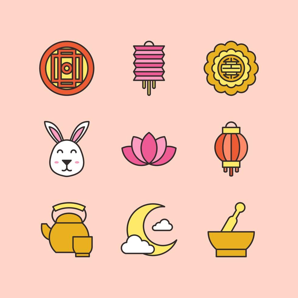 Mid-Autumn Festival Icon Set vector