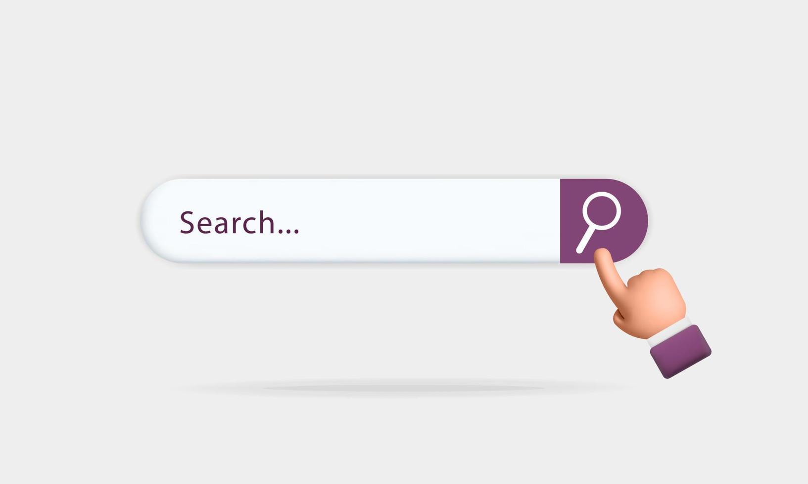 Plantilla de sitio web de barra de búsqueda de Internet de vector 3d con diseño de mano de hombre