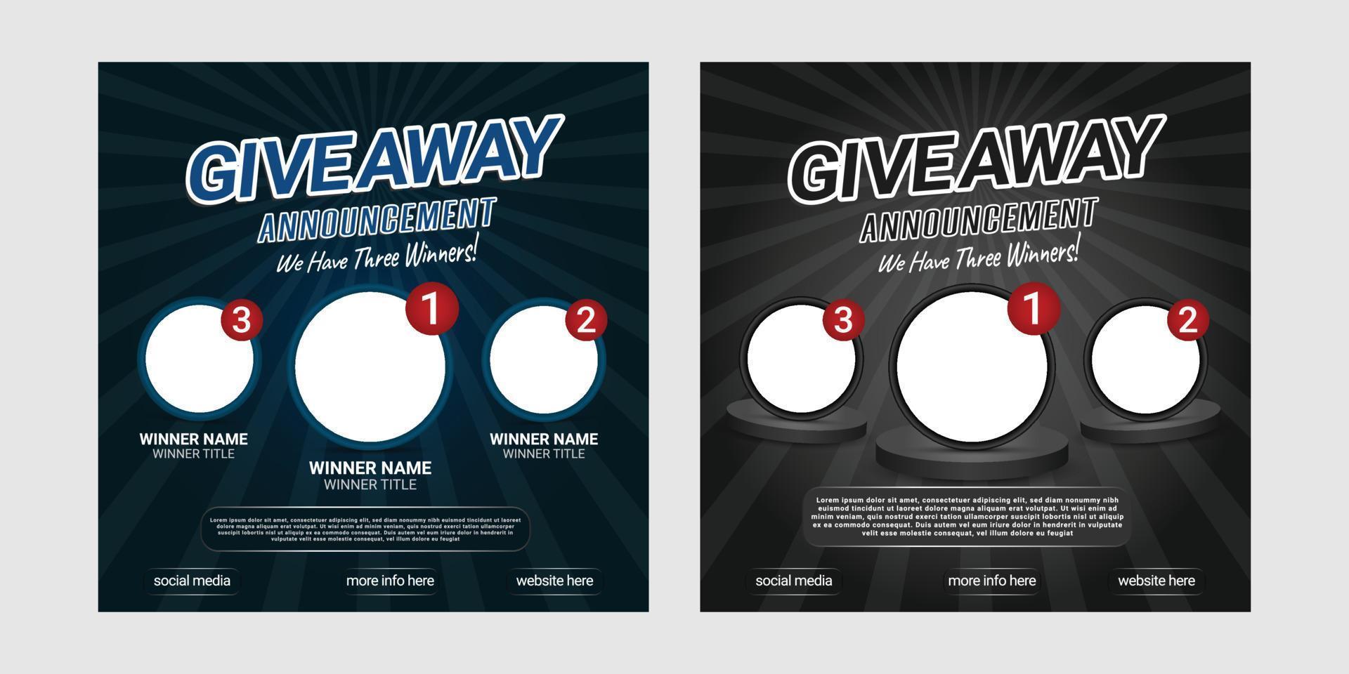 Giveaway quize contest for social media feed. template giveaway prize win competition follow the steps below vector