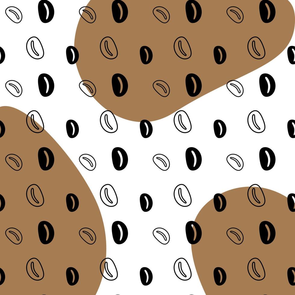 Seamless pattern with coffee beans and spots in trendy coffee shades. Abstract background texture vector