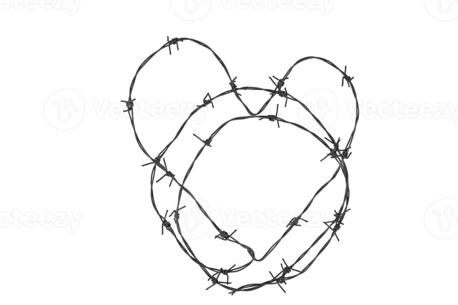 Barbed wire in the form of a heart on a transparent isolated background. PNG. png