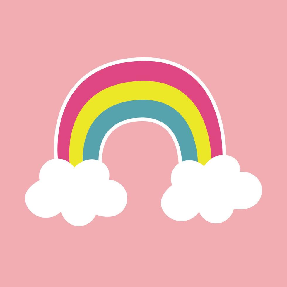 Cute colorful rainbow with clouds icon illustration design. Boho style sticker. Baby concept vector